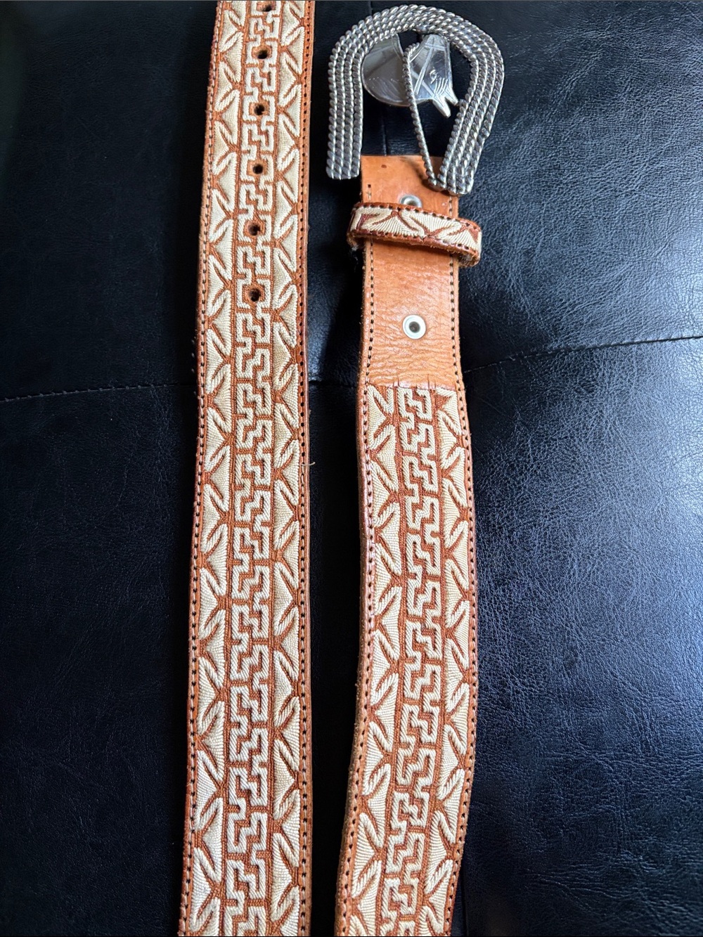 Mexican Cinto Charro Piteado/Embroidered Genuine Leather Belt. Size:34 - Picture 2 of 6